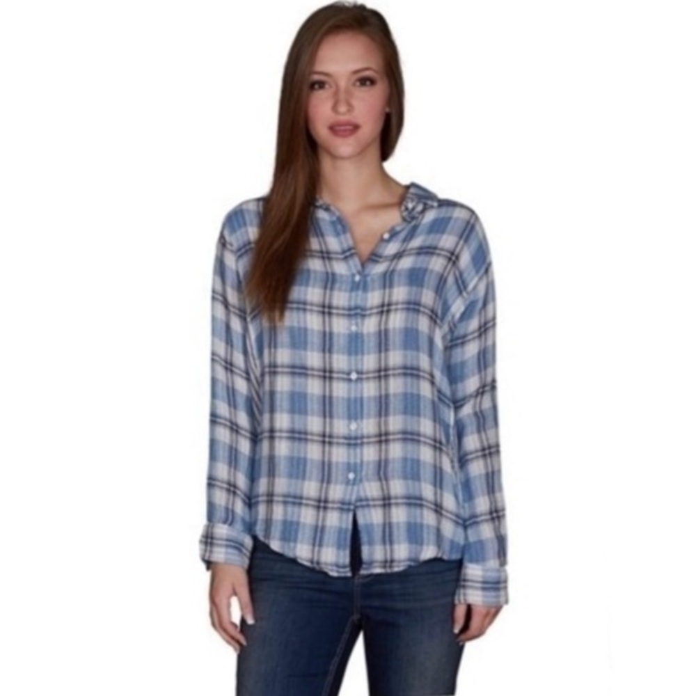 Velvet By Graham & Spencer Long Sleeves Blue Plaid Shirt With Pockets Small NWT